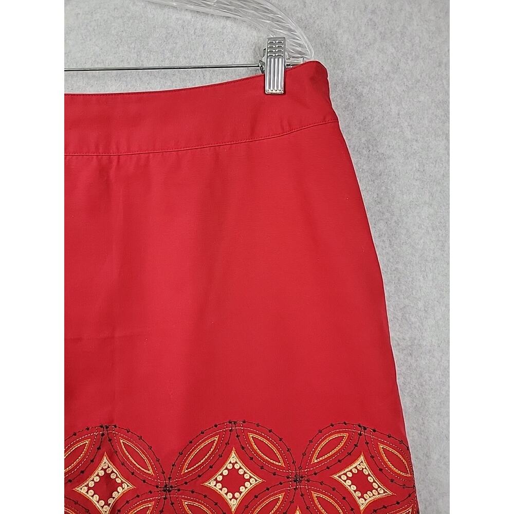 Talbots Cotton Red Geometric Embroidered Side Zip A Line Skirt Women's Plus 16 - Picture 4 of 12